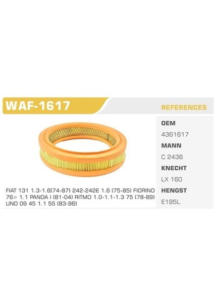 WAF-1617 Hava Filtresi Telli Murat 131 Posetlı Kolı: 50 Ad FN0068