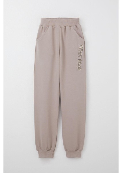 Kız Çocuk Eşofman Takım Ayıcık Aksesuarlı Yazı Nakışlı 5-9 Yaş, Vizon modelleri