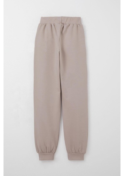 Kız Çocuk Eşofman Takım Ayıcık Aksesuarlı Yazı Nakışlı 5-9 Yaş, Vizon indirimleri