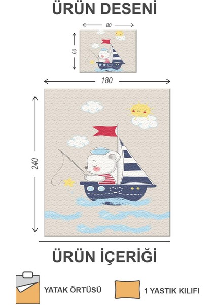 Kapitoneli Pamuk Dolgulu Kadife Kumaş Ayıcık Desenli Tek Kişilik Çocuk Genç Yatak Örtüsü Seti