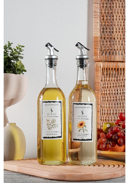 Amber | Ahşap Standlı 2'li 350 ml Zeytinyağı Sıvıyağ Şişesi Yağlık Yağdanlık