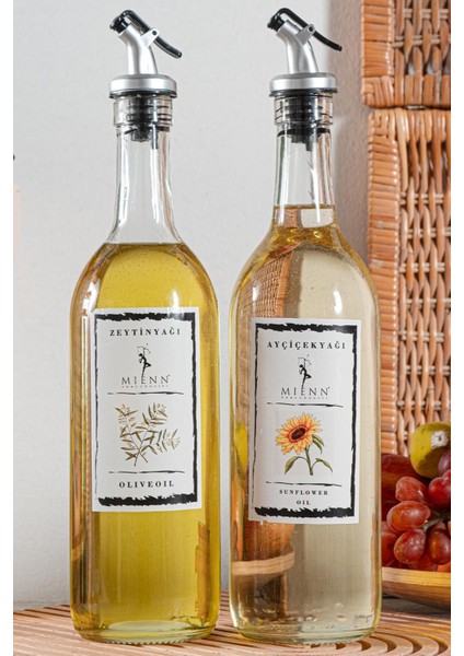 Amber | Ahşap Standlı 2'li 350 ml Zeytinyağı Sıvıyağ Şişesi Yağlık Yağdanlık
