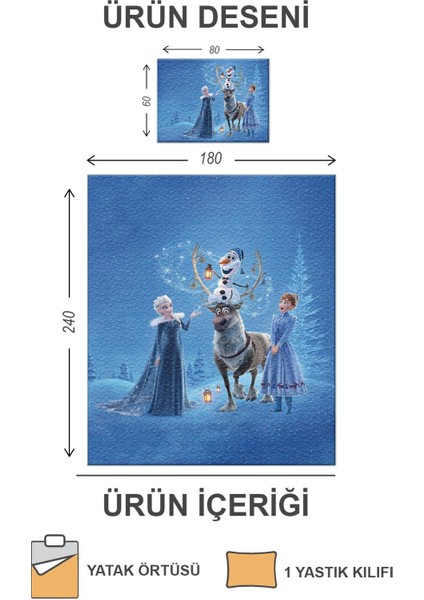 Kapitoneli Pamuk Dolgulu Kadife Kumaş Elsa Frozen Desenli Tek Kişilik Çocuk Genç Yatak Örtüsü Seti