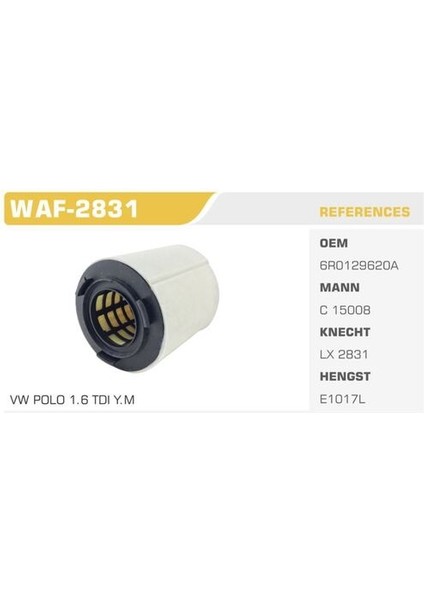 WAF-2831 Hava Filtresi Polo 09-Passat A1 A3 Ibiza V Fabia 1.2 Tsı 1.4 Tsı 1.6 Tdcı 1.2 Tdı 1.4 Gtı Kolı: 36 Ad FN4716