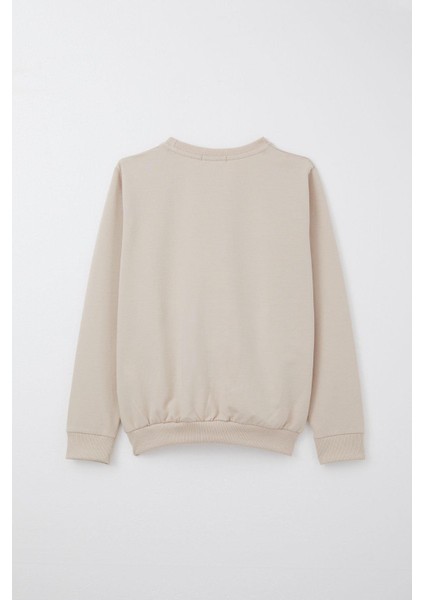 Kız Çocuk Eşofman Takım Ayıcık Aksesuarlı Yazı Nakışlı 5-9 Yaş, Bej fırsatları