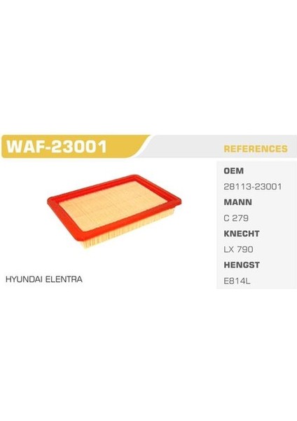 WAF-23001 Hava Filtresi Elantra 96-00 1.6 1.8 Kolı: 36 Ad FN3108