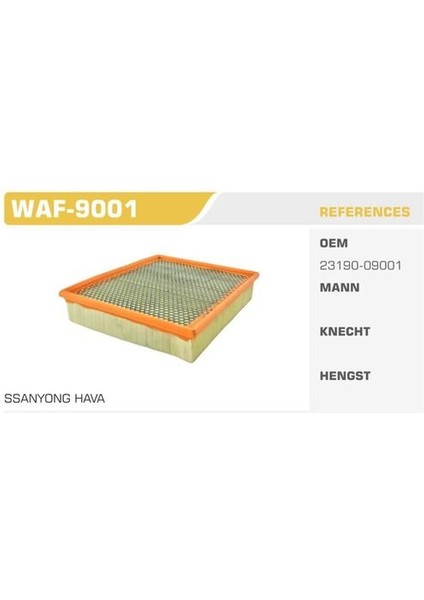 WAF-9001 Hava Filtresi Actyon Sports 07-Kyron 05-Sports 2.0xdı Kolı: 25 Ad FN3701