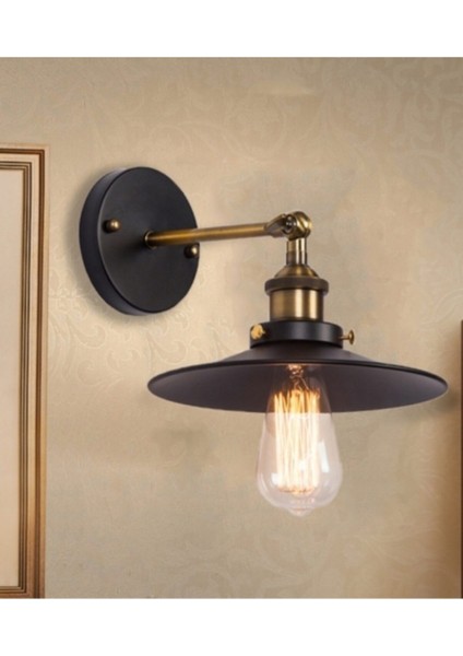 Retro Rustik Siyah Eskitme Mafsallı Hareketli Başlık Metal Duvar Aplik Şapka ÇAPI:23CM