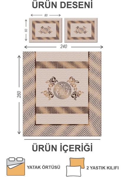 Kapitoneli Pamuk Dolgulu Kadife Kumaş Modern Desenli Premium Kalite Yatak Örtüsü Seti