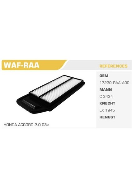 Waf-Raa Hava Filtresi Accord 03-08 2.0 16V Kolı: 20 Ad FN3511