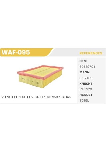 WAF-095 Hava Filtresi Focus Iı 04- C-Max 04-1.6 Tdcı Kolı: 36 Ad FN3917
