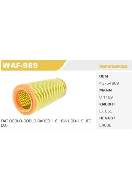 WAF-989 Hava Filtresi Doblo 01-1.9d 1.9 Jtd Kolı: 32 Ad FN0080