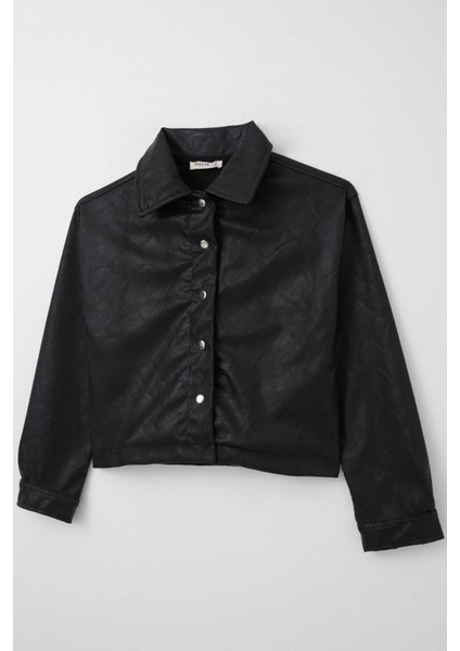 Kız Çocuk Deri Ceket Çıtçıtlı Desenli 9-14 Yaş, Siyah modelleri