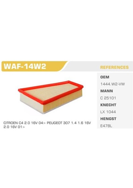 WAF-14W2 Hava Filtresi 307 C4 2.0 Hdı DW10TD Kolı: 36 Ad