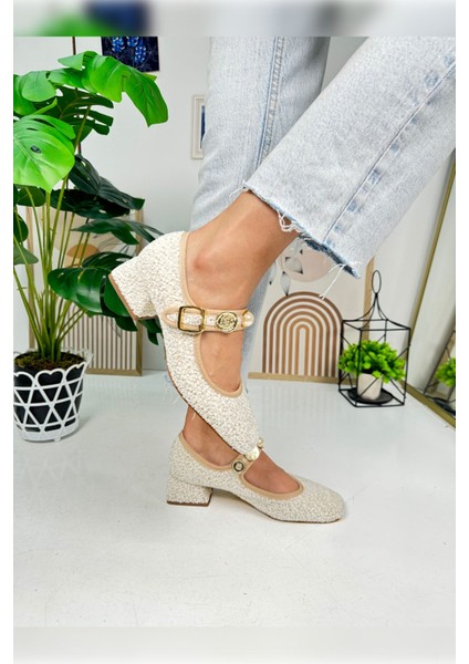 Günlük Babet Inci Bantlı Topuklu Ayarlanabilir Tokalı Oval Burunlu Hafif Rahat Ayakkabı 381 modelleri