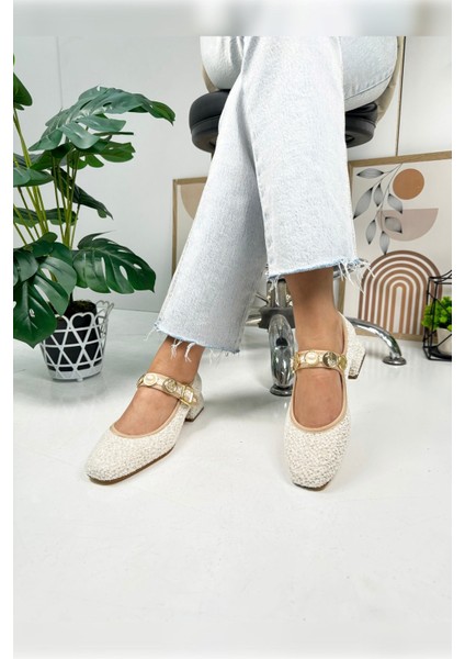 Günlük Babet Inci Bantlı Topuklu Ayarlanabilir Tokalı Oval Burunlu Hafif Rahat Ayakkabı 381 fırsatları