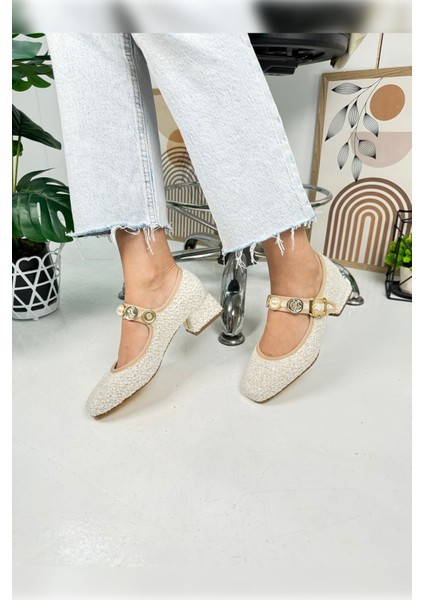 Günlük Babet Inci Bantlı Topuklu Ayarlanabilir Tokalı Oval Burunlu Hafif Rahat Ayakkabı 381 indirimleri