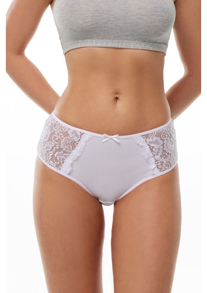 Kadın Beyaz 3 Lü Paket Pamuk Elastan Dantelli Yüksek Bel Slip Külot 150 3M150