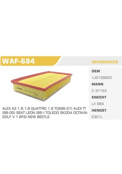 WAF-684 Hava Filtresi Golf Iv Bora A3 Leon Octavia 1.6 1.8 1.8t Agu Akl Agn Bfq Kolı: 37 Ad FN4739