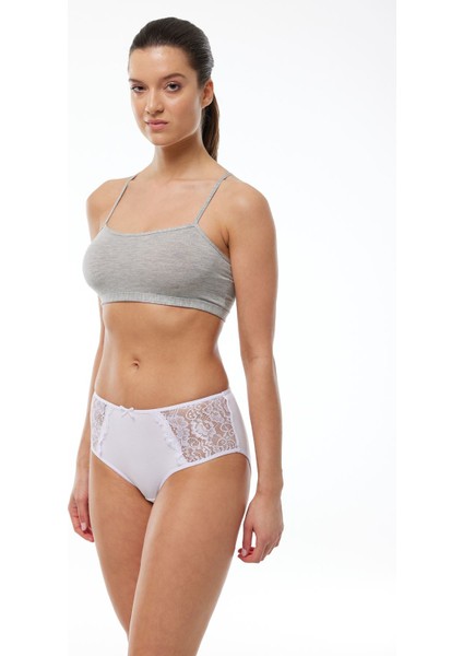 Kadın Beyaz 3 Lü Paket Pamuk Elastan Dantelli Yüksek Bel Slip Külot 150 3M150