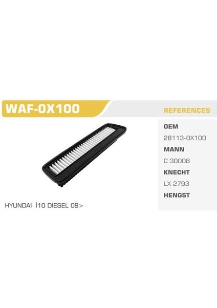 WAF-0X100 Hava Filtresi I10 08-11 1.1 Crdı Kolı: 20 Ad