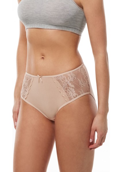 Kadın Ten 3 Lü Paket Pamuk Elastan Dantelli Yüksek Bel Slip Külot 150 3M150