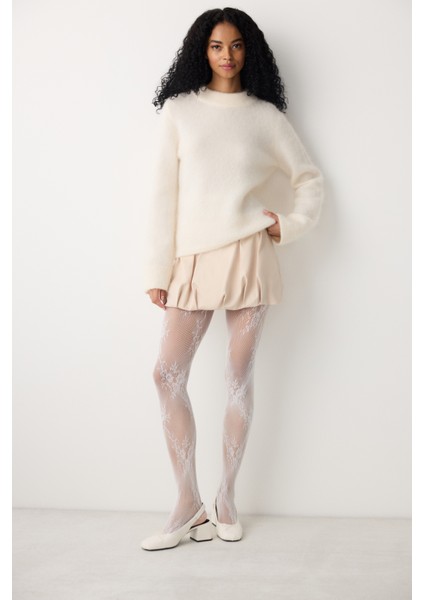 Roses File Beyaz Külotlu Çorap