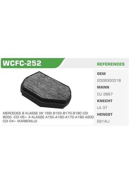 WCFC-252 Polen Filtresi Mercedes Class A W169 Karbonlu Kolı: 28 Ad