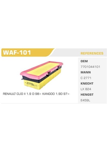 WAF-101 Hava Filtresi Clio Iı Kangoo 98-1.9d Tırnaklı Kolı: 42 Ad FN3010