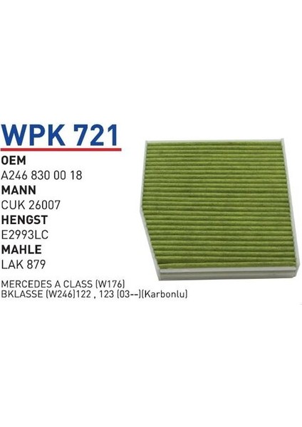 WPK721 Polen Filtresi Mercedes A-Serisi W176-B CLASS-W246-CUK26007 MRMOEM-1085318