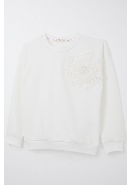 Kız Çocuk Sweatshirt Yonca Arma Aksesuarlı 9-14 Yaş, Ekru modelleri