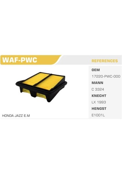 Waf-Pwc Hava Filtresi Jazz 02-05 1.2 Dsı 78HP Kolı: 40 Ad FN3510