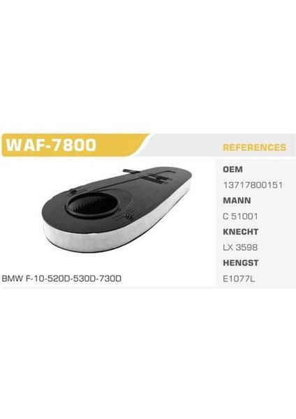 WAF-7800 Hava Filtresi Bmw 5 10-Bmw 7 09-520D 530D 730D 740D Kolı: 20 Ad FN3829