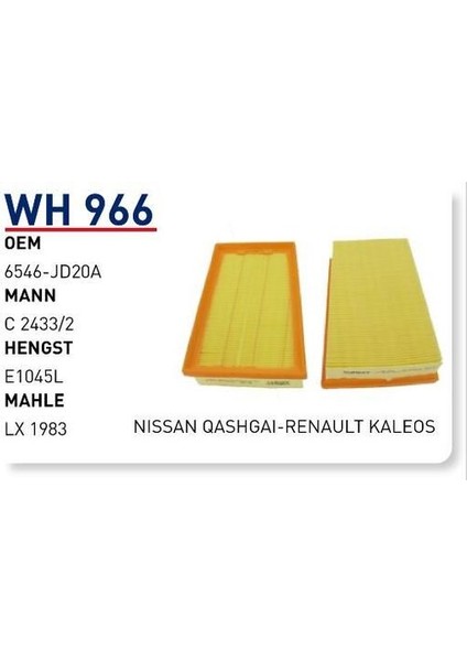WH966 Hava Filtresi Qashqai 1.6-2.0dcı C2433 2 FN0229 MRMOEM-1084215