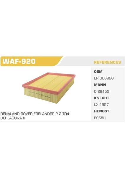 WAF-920 Hava Filtresi Freelander Iı 06-2.2td4 Kolı: 20 Ad