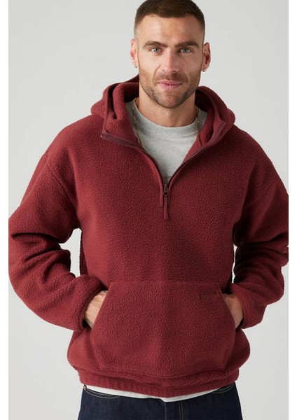 Erkek Yarım Fermuar Kapüşonlu Sweat Sherpa Kazak - A8611-0003