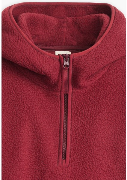 Erkek Yarım Fermuar Kapüşonlu Sweat Sherpa Kazak - A8611-0003