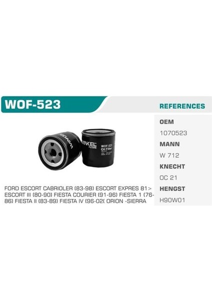 WOF-523 Yağ Filtresi Ascona Kadett Fiesta Iv Fiesta V 02-Focus Focus Iı Iıı Fusion C-Max Mondeo Iıı Mondeo Iv Ka Kolı: 24 Ad FN1009