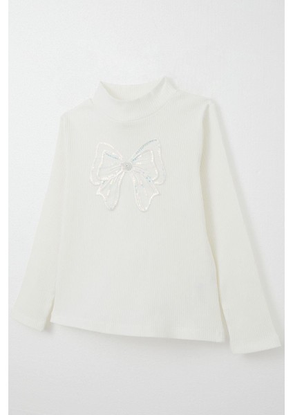 Kız Çocuk Uzun Kollu Tişört Tül Fiyonk Armalı 8-14 Yaş, Ekru modelleri