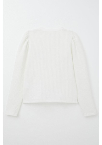 Kız Çocuk Uzun Kollu Tişört Taşlı Gül Armalı 9-14 Yaş, Ekru fiyatları