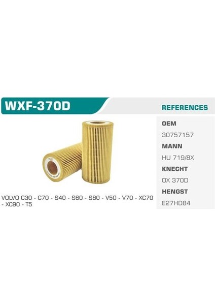 WXF-370D Yağ Filtresi Focus Iı 05-S-Max 06 Mondeo Iv 07-Kuga 09-S40 04-V40 13-C30 Kolı: 50 Ad