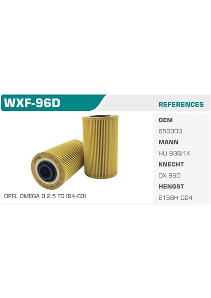 WXF-96D Yağ Filtresi Bmw 3 E36 Bmw 5 E34 Eco Mann Tipi Kolı: 50 Ad