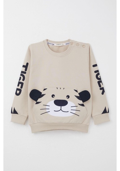 Erkek Çocuk Eşofman Takım Kulakları Hareketli Kaplancık Nakışlı 1-4 Yaş, Bej fiyatları