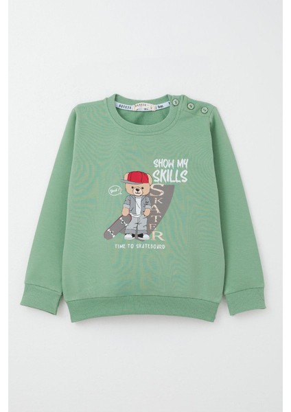 Erkek Çocuk Eşofman Takım Kaykaycı Sevimli Ayıcık Baskılı 1-4 Yaş, Mint Yeşili fiyatları