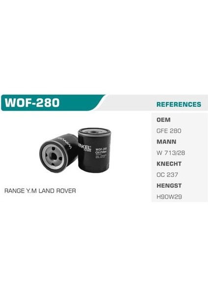 WOF-280 Yağ Filtresi 45 75 200 400 1.4 1.6 1.8 Kolı: 24 Ad