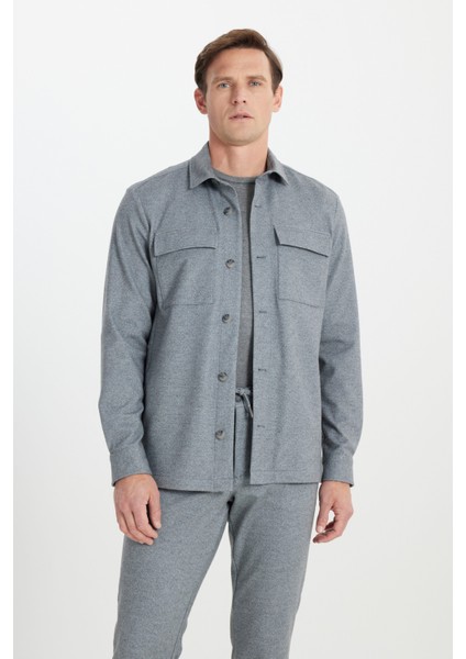 Relax Fit Rahat Kesim Gömlek Yaka Diagonal Desenli Esnek Takım Elbise Ceketi