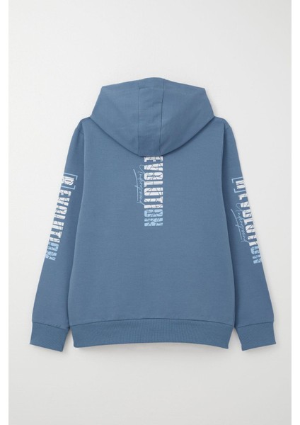 Erkek Çocuk Sweatshirt Kapüşonlu Kanguru Cepli 9-16 Yaş, Indigo