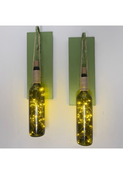 LED Işıklı Yeşil Ahşap Renkli Retro Şarap Şişesi Duvar Aplik 2'li Set fiyatları