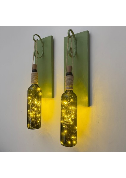 LED Işıklı Yeşil Ahşap Renkli Retro Şarap Şişesi Duvar Aplik 2'li Set fırsatları