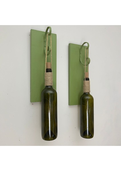 LED Işıklı Yeşil Ahşap Renkli Retro Şarap Şişesi Duvar Aplik 2'li Set indirimleri